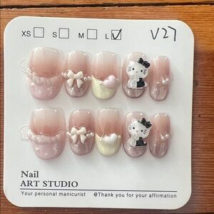 Cute Pink and White Nail Art Set Size L